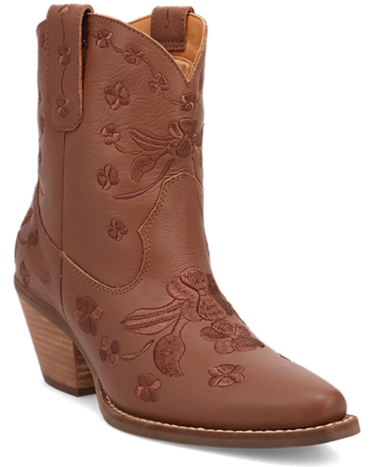 Dingo Women's Sweetheart Embroidered Booties - Round Toe, Brown, hi-res