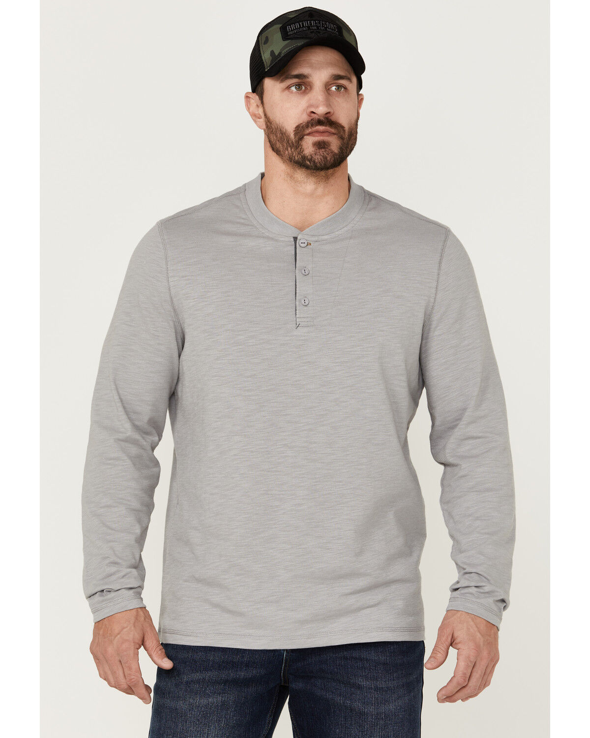Image #1 - Brothers and Sons Men's Solid Heather Slub Long Sleeve Henley Shirt, Light Grey, hi-res
