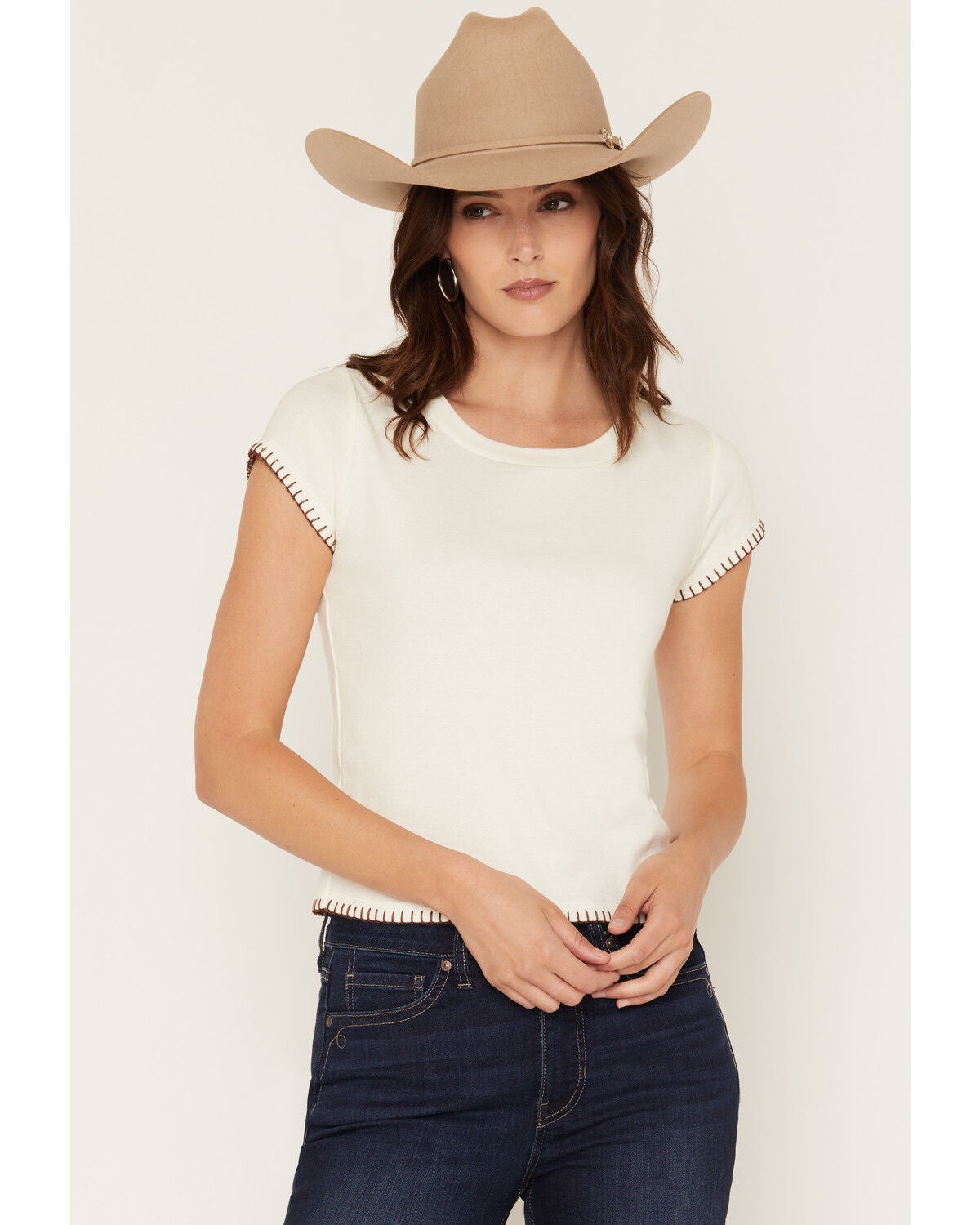 Cleo + Wolf Women's Whip Stitch Baby Tee, Ivory, hi-res