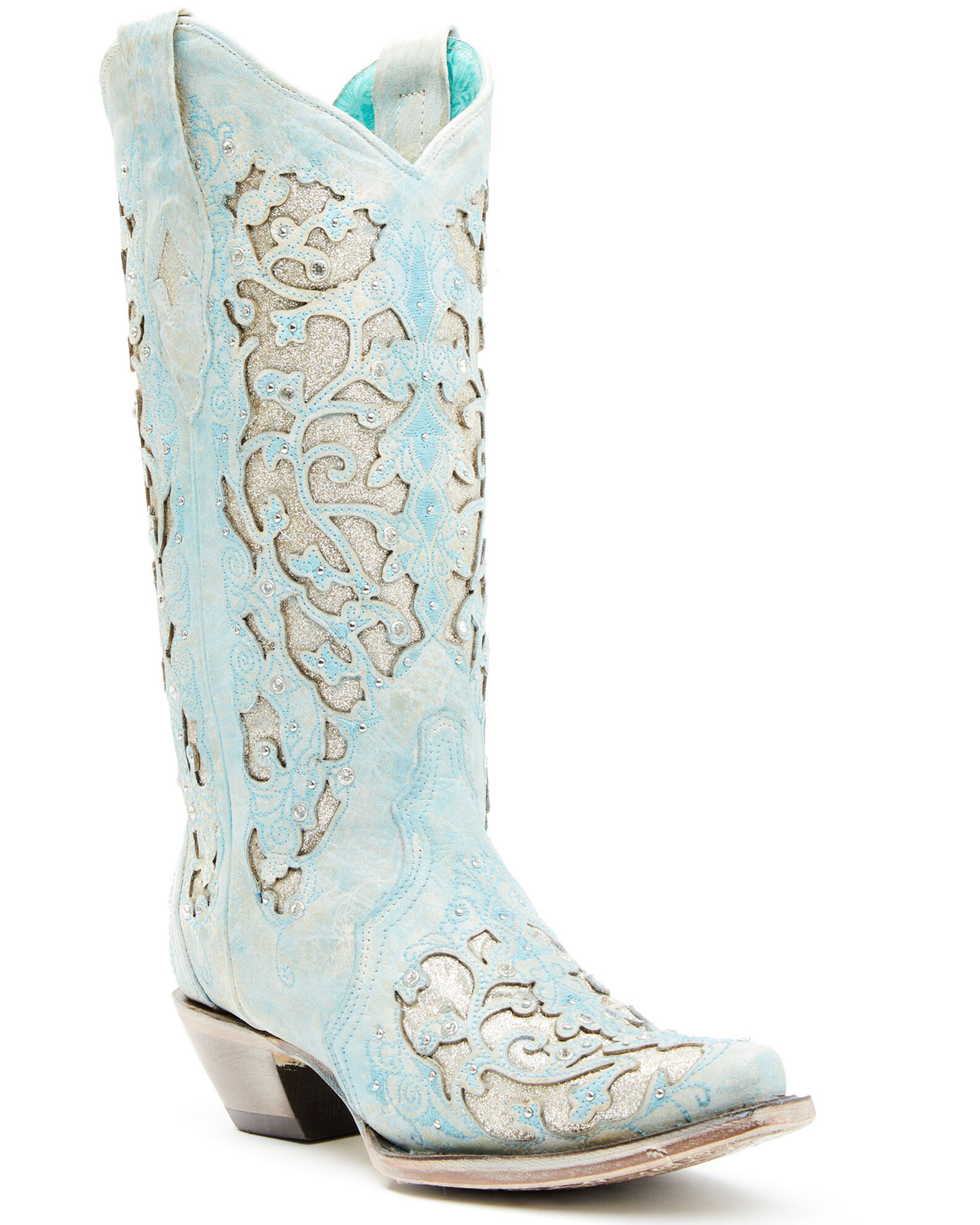 Womens cowboy boots with turquoise deals inlay