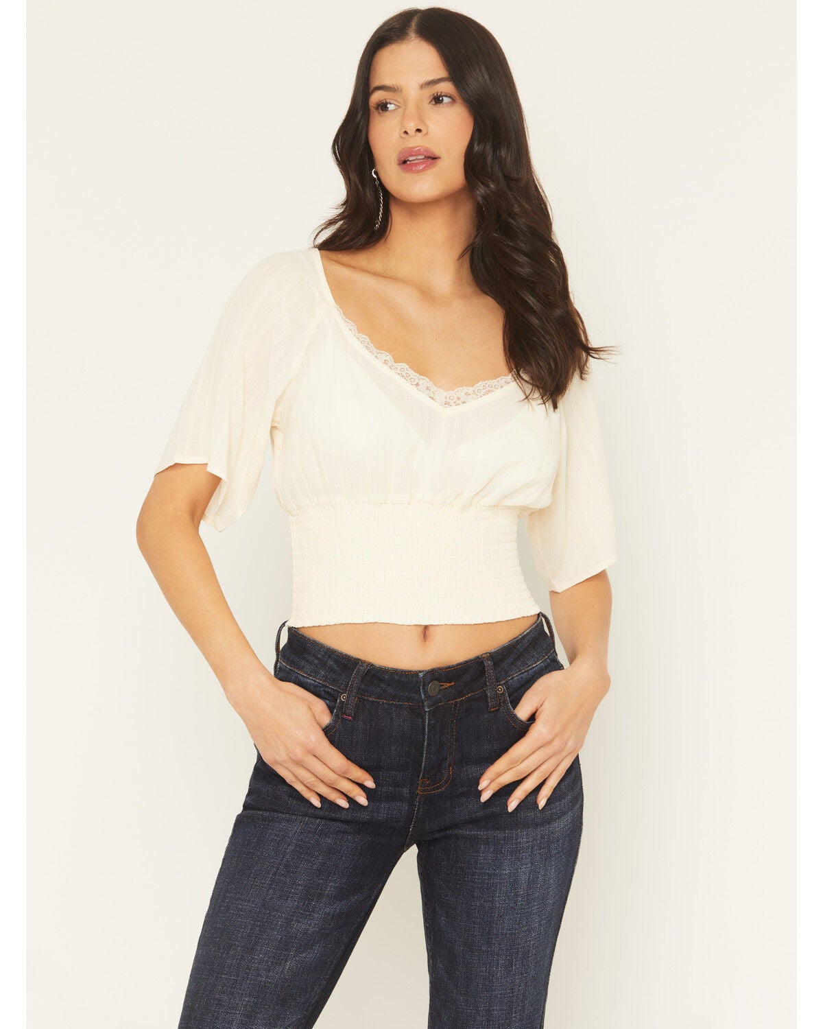 Idyllwind Women's Ridley Short Sleeve Crinkle Shirt, Cream, hi-res
