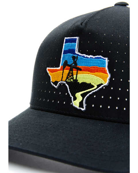 Oil Field Hats Men's Black & White Texas State Sunset Patch Golf Mesh-Back Ball Cap , Black, hi-res