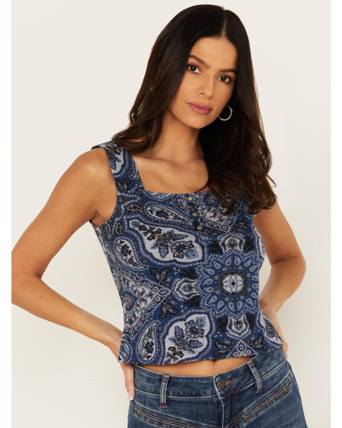 Image #2 - Idyllwind Women's Linmar Printed Button-Down Tank, Steel Blue, hi-res