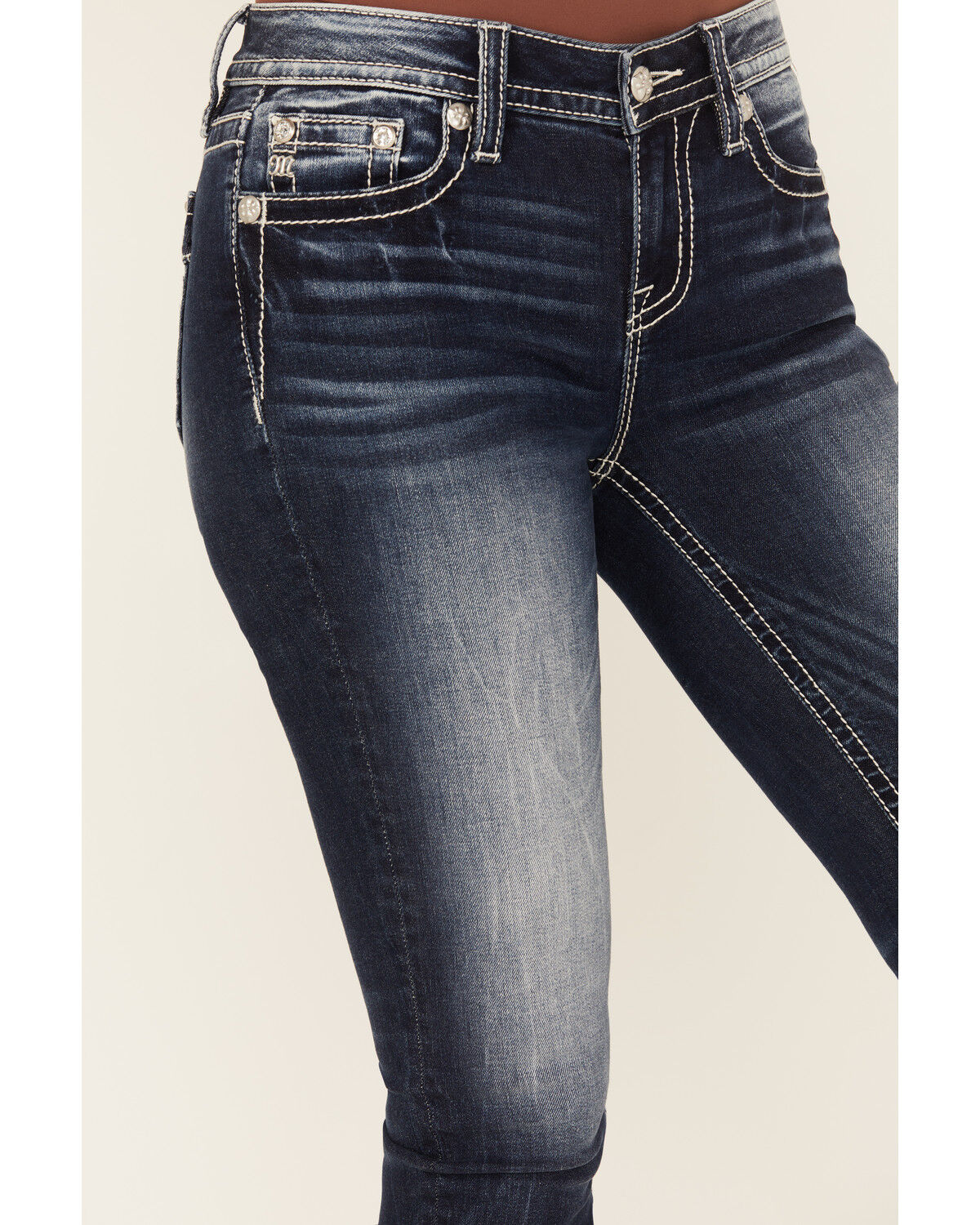 Image #4 - Miss Me Women's Dark Wash Mid Rise Stretch Skinny Jeans, , hi-res