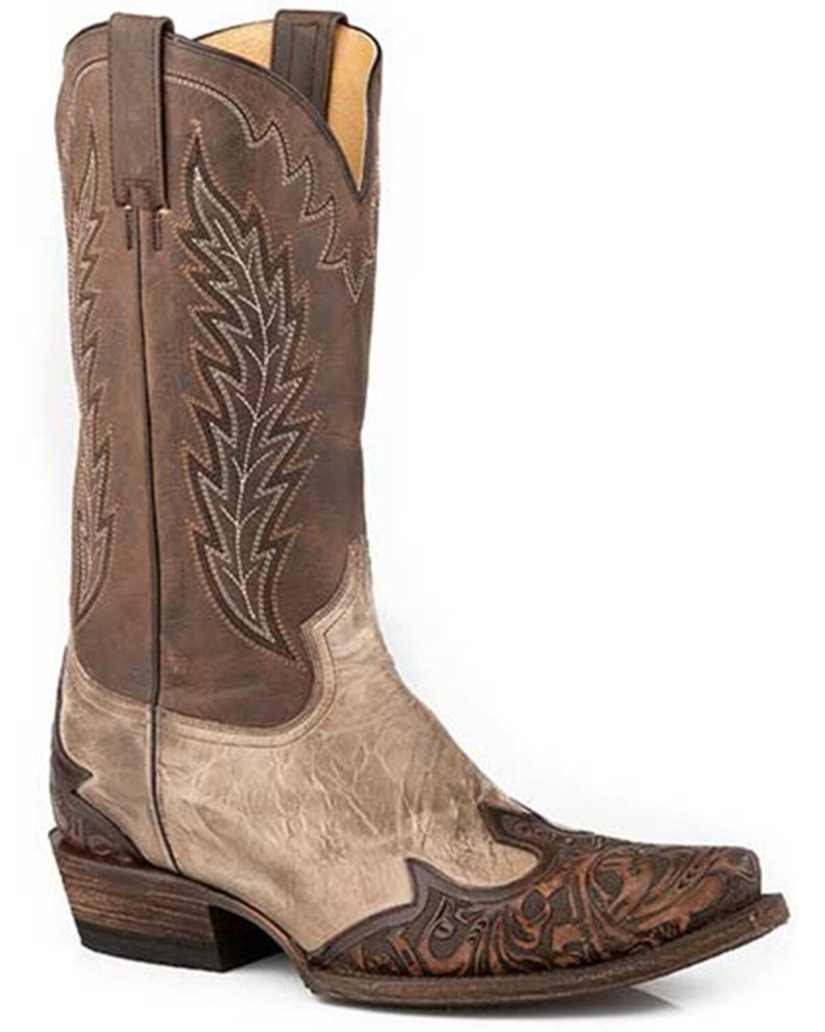 Image #1 - Stetson Men's Handtooled Blaze Western Boots - Snip Toe, Tan, hi-res
