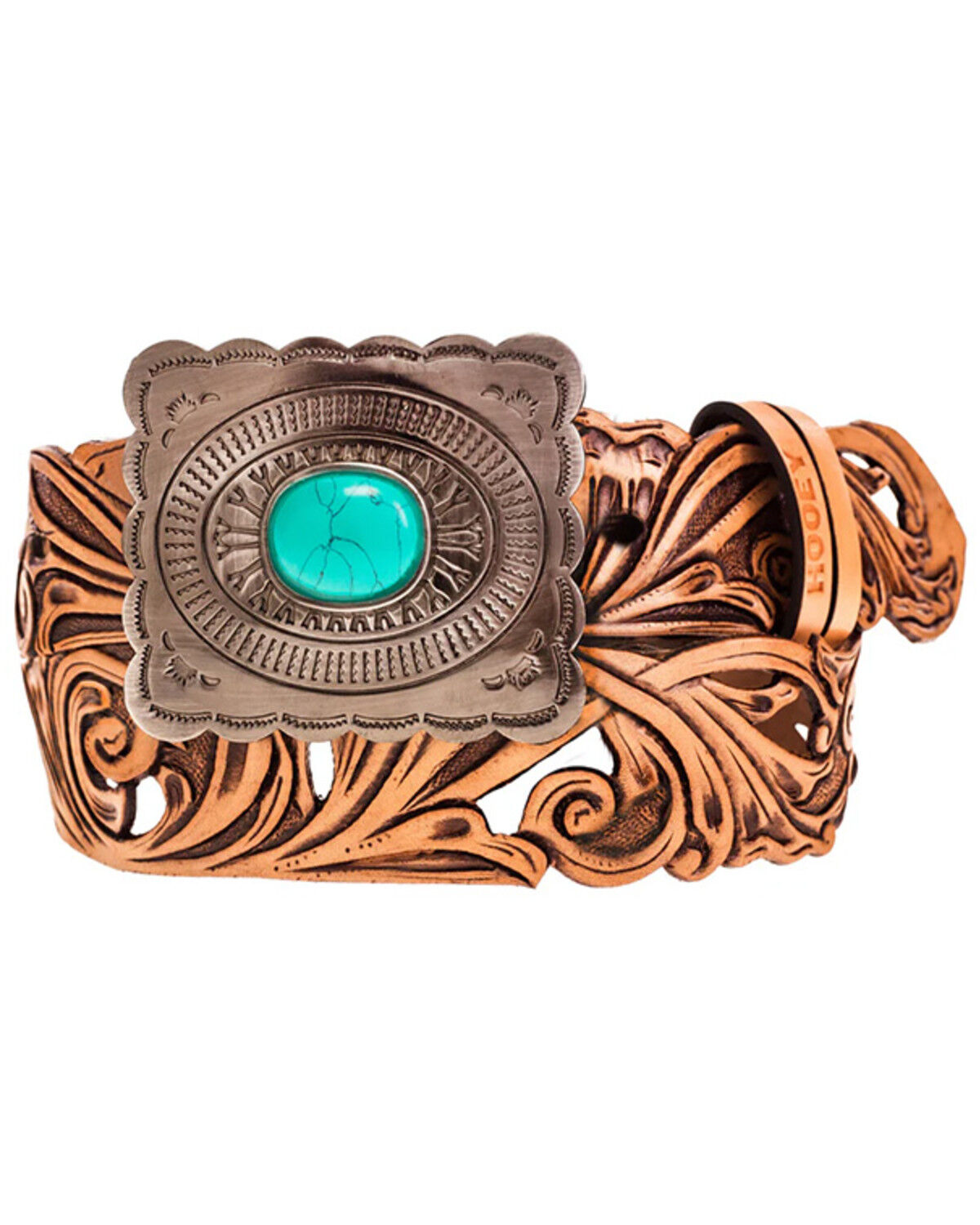 Image #1 - Hooey Women's Cutout Tooled Leather Buckler Belt, Tan, hi-res