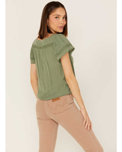 Image #4 - Jolt Women's Lace Trim Button-Down Shirt, Olive, hi-res