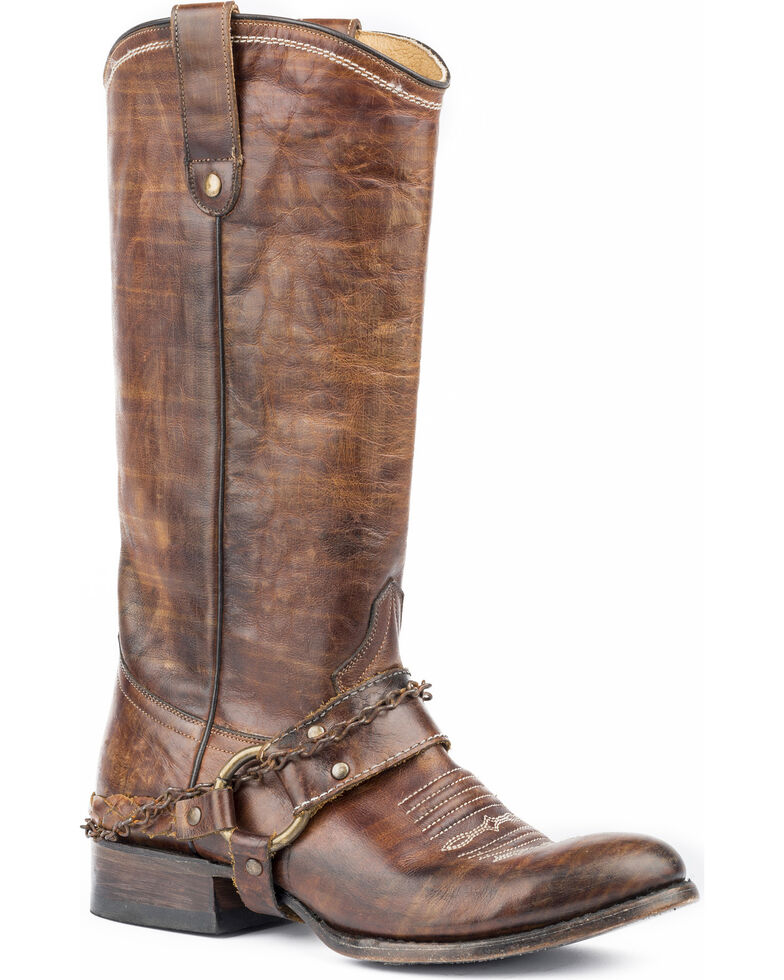 Roper Women's Selah Vintage Brown Leather Harness Boots - Round Toe, Brown, hi-res