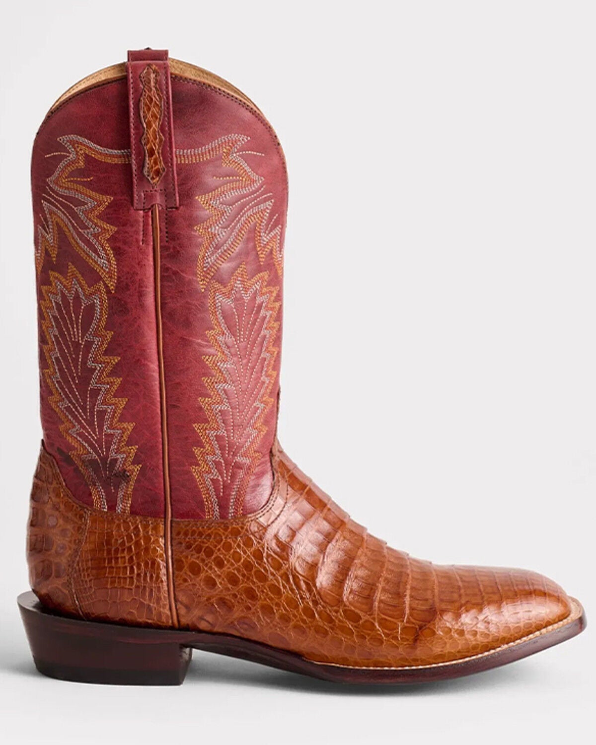 Image #2 - Lucchese Men's Wyatt Exotic Caiman Belly Western Boots - Broad Square Toe, Sienna, hi-res