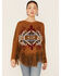 Cotton & Rye Women's Tobacco Long Sleeve Southwestern Fringe Pullover Sweater, Brown, hi-res