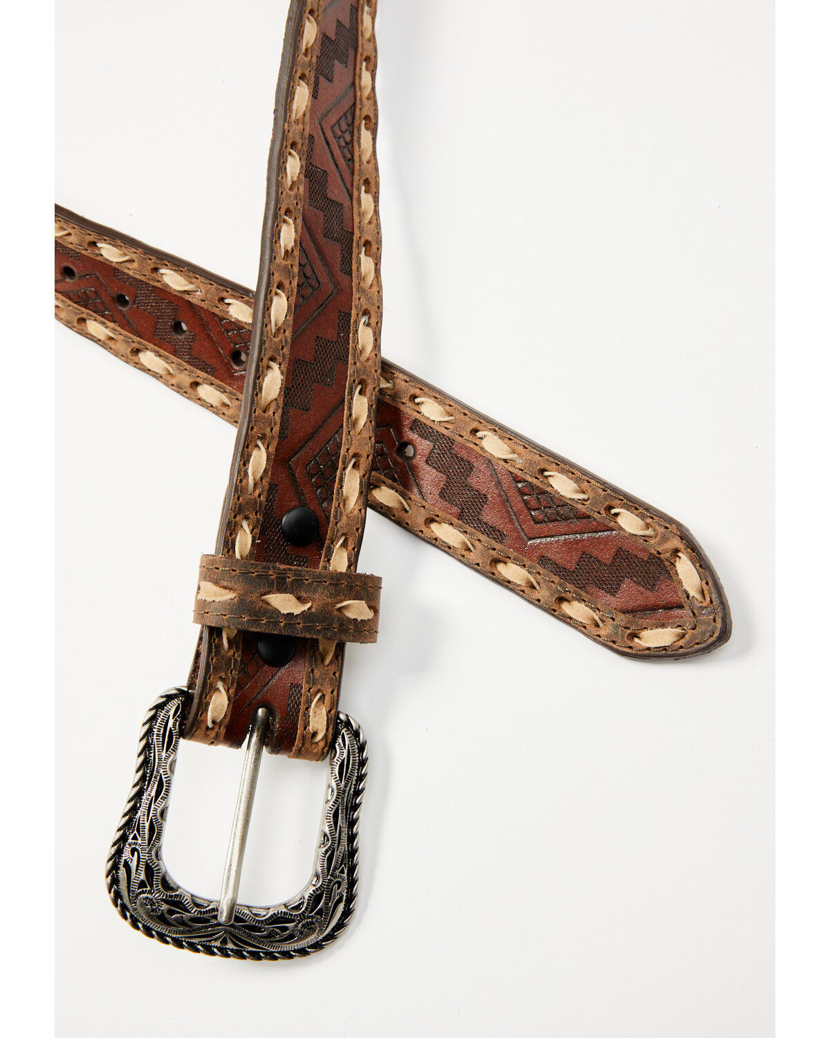 Image #2 - G-Bar-D Men's Southwestern Print Stitched Belt, Dark Brown, hi-res