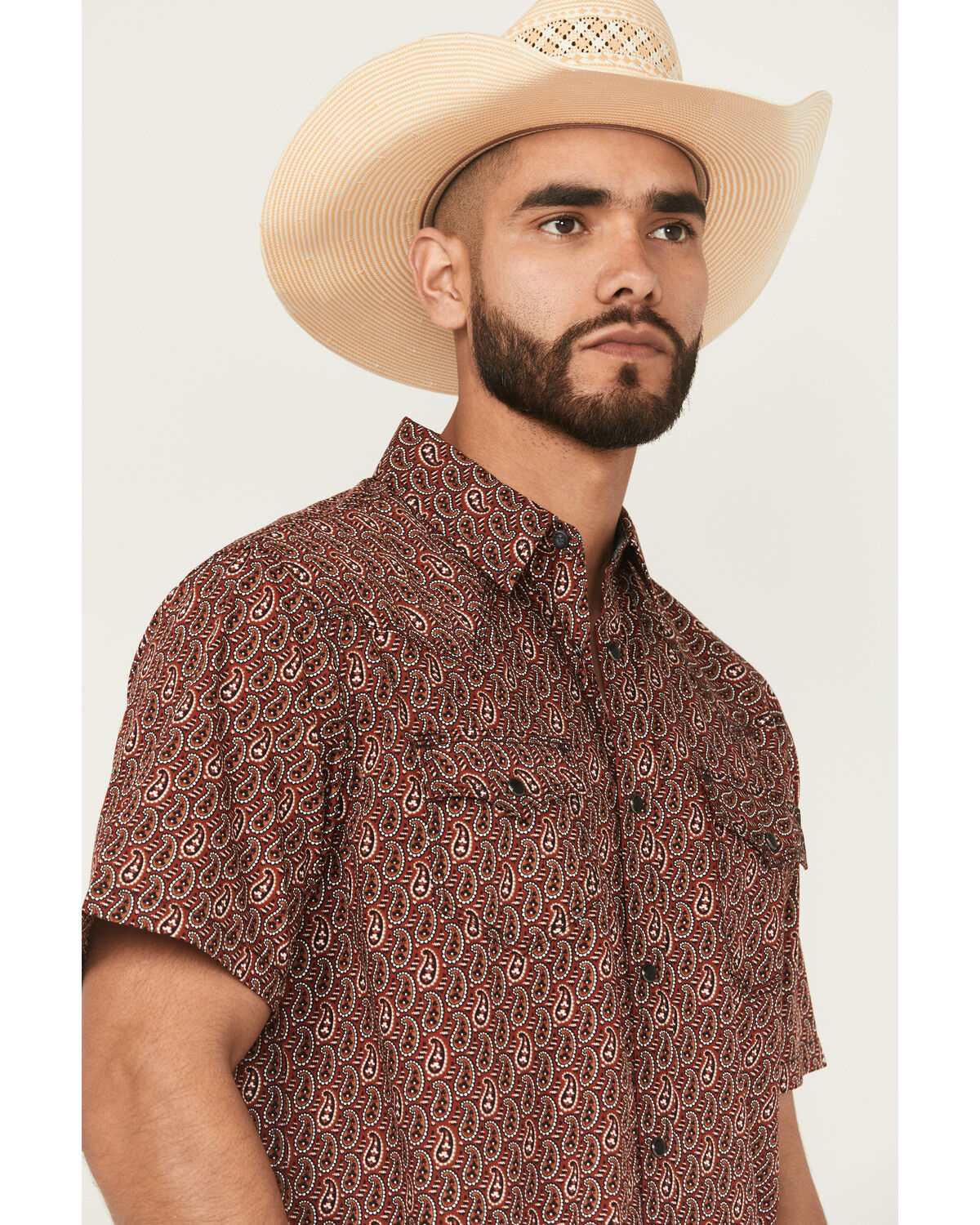 Image #2 - Moonshine Spirit Men's Lava Paisley Print Short Sleeve Snap Western Shirt, Red, hi-res