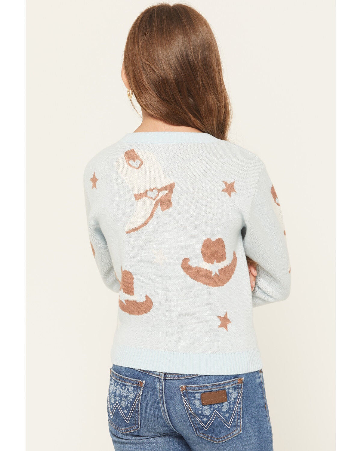 Image #4 - Sugar California Girl's Cowboy Boot Sweater, Blue, hi-res