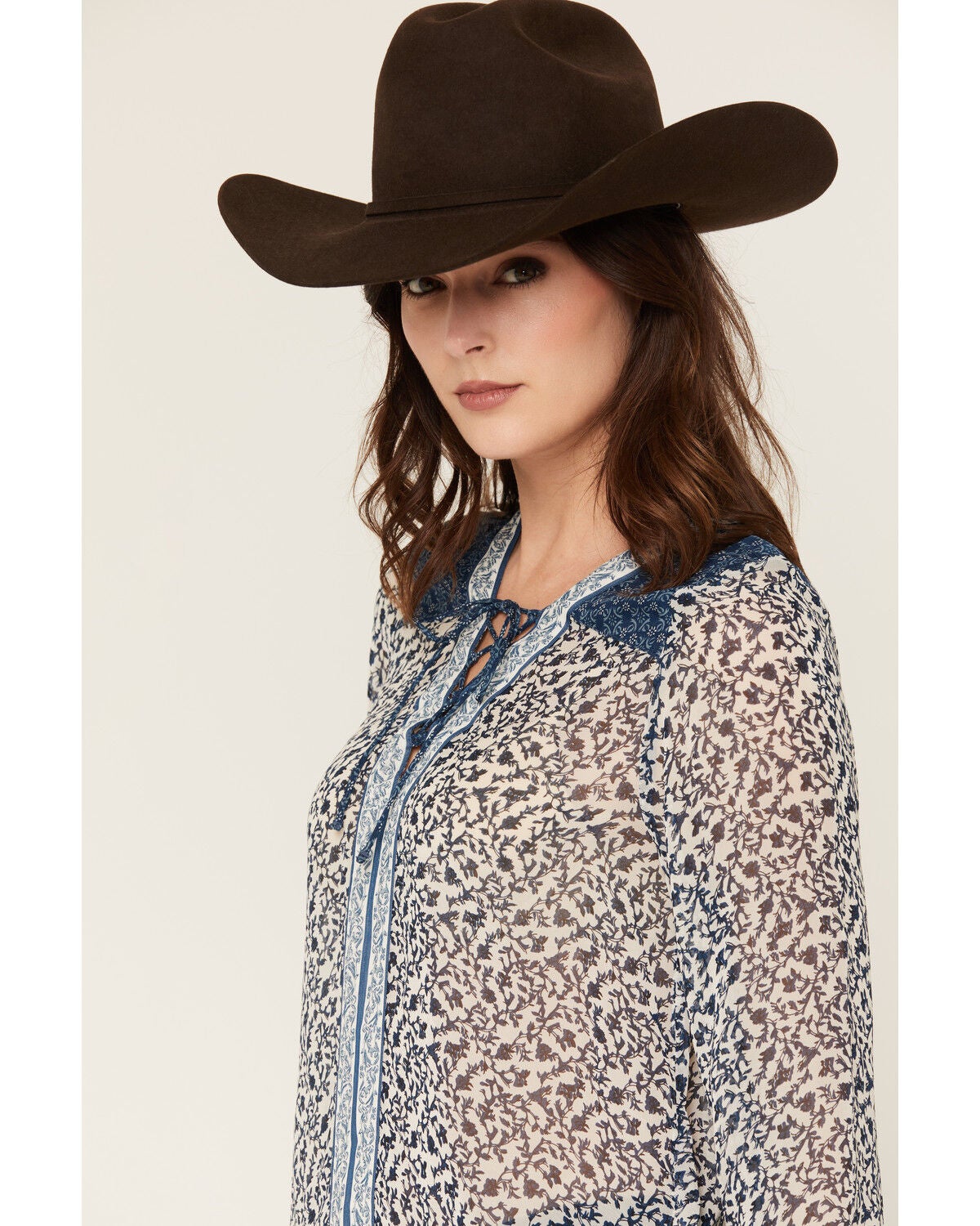 Image #2 - Idyllwind Women's Georgette Clover Long Sleeve Blouse, Light Blue, hi-res
