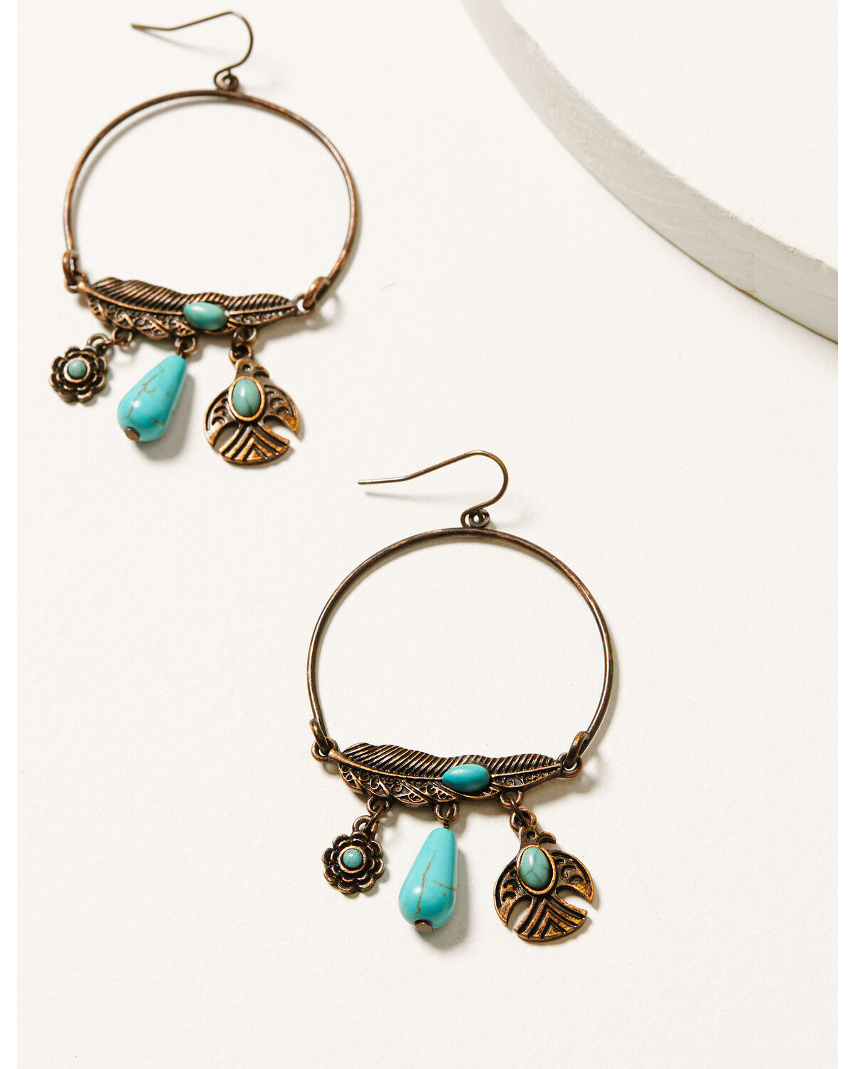 Image #1 - Shyanne Women's Mystic Skies Feather Hoop Charm Earrings, Rust Copper, hi-res