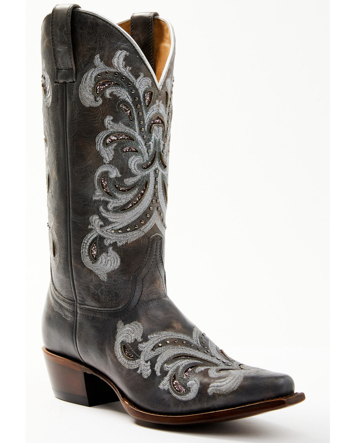Image #1 - Shyanne Women's Iona Floral Studded Western Boots - Snip Toe, Grey, hi-res