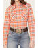 Image #3 - Wrangler Women's Plaid Print Long Sleeve Western Pearl Snap Shirt, Orange, hi-res