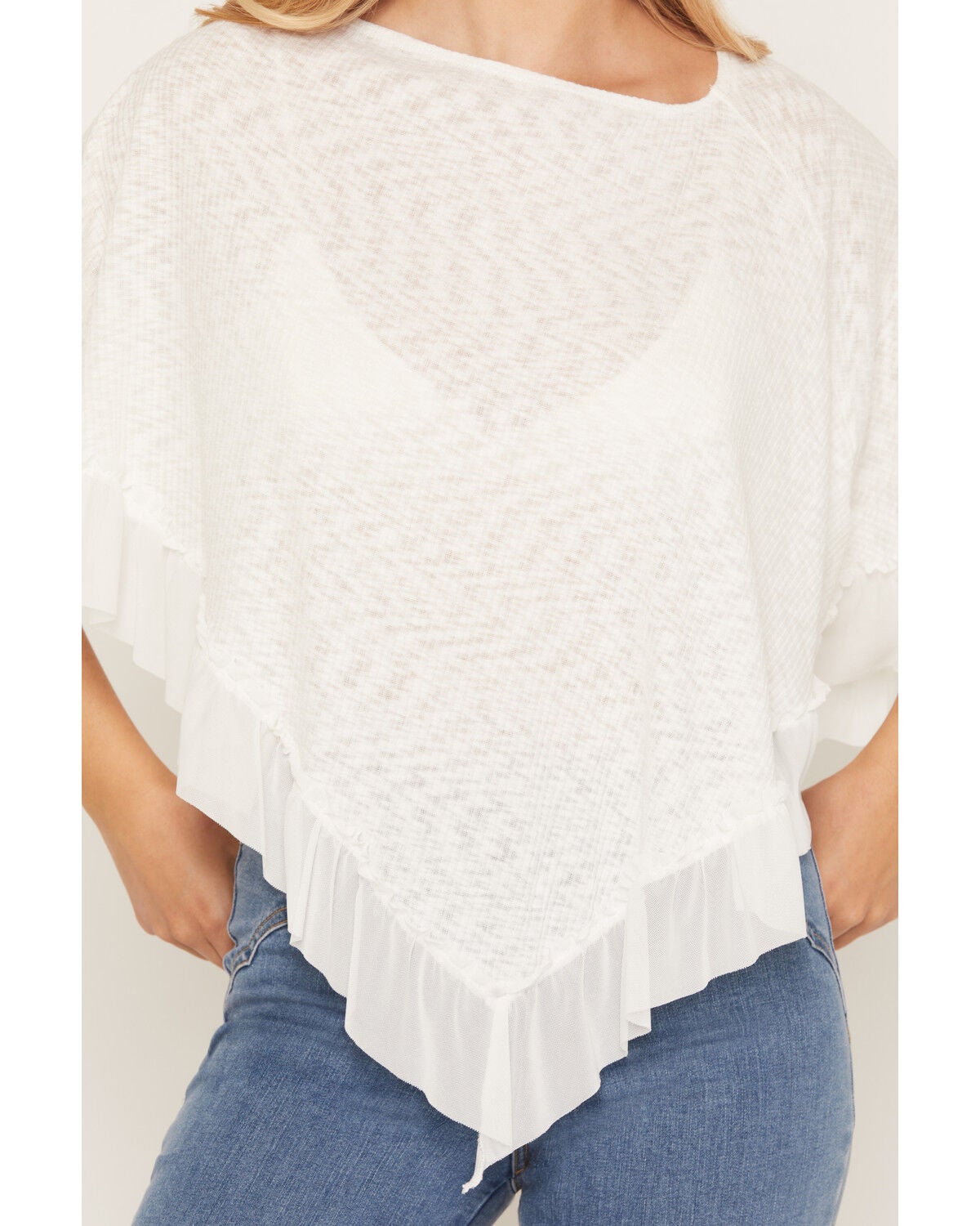 Image #3 - Wild Moss Women's Ruffle Trim Poncho, White, hi-res