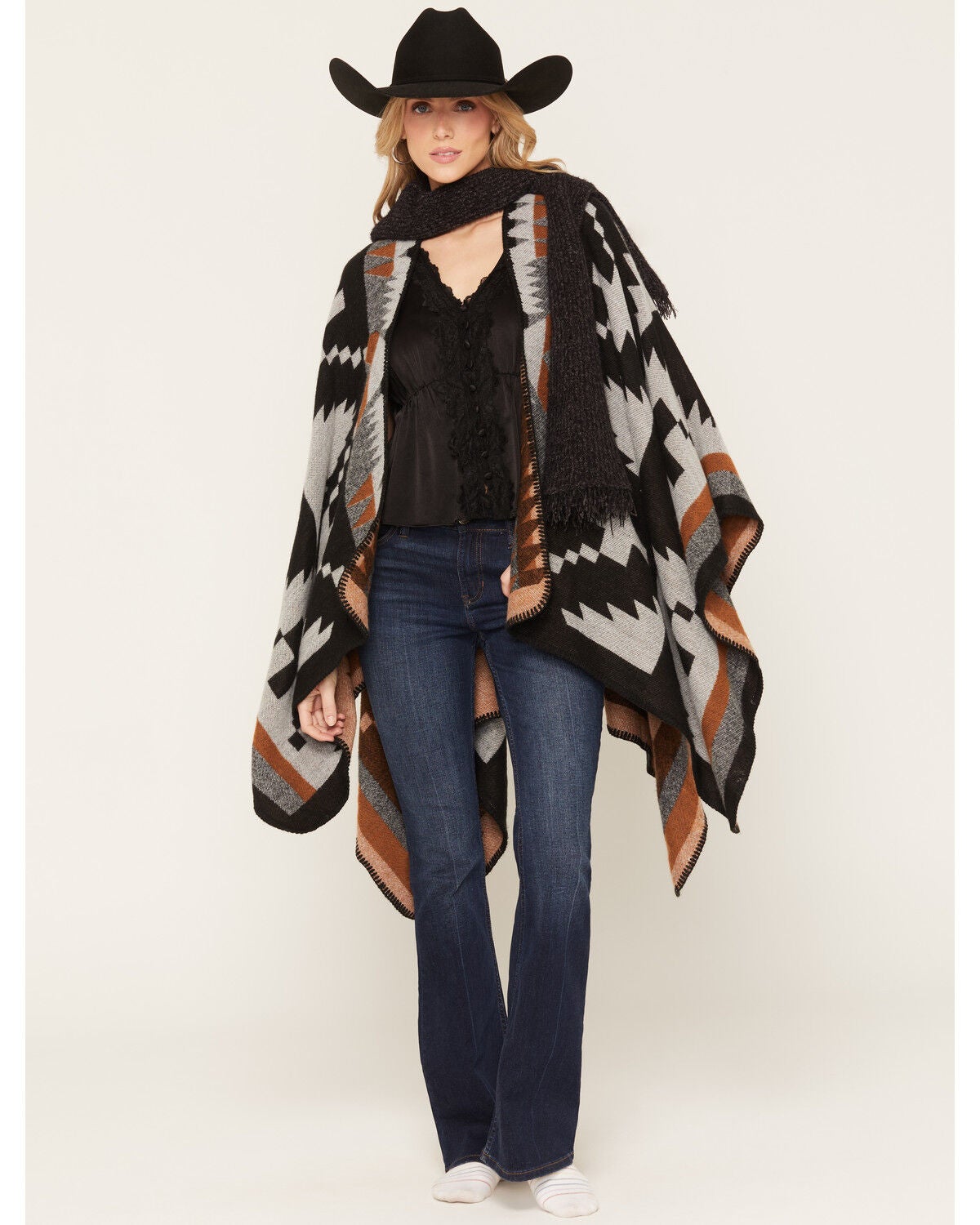 Image #1 - Shyanne Women's Garnet Southwestern Print Shawl, Black, hi-res