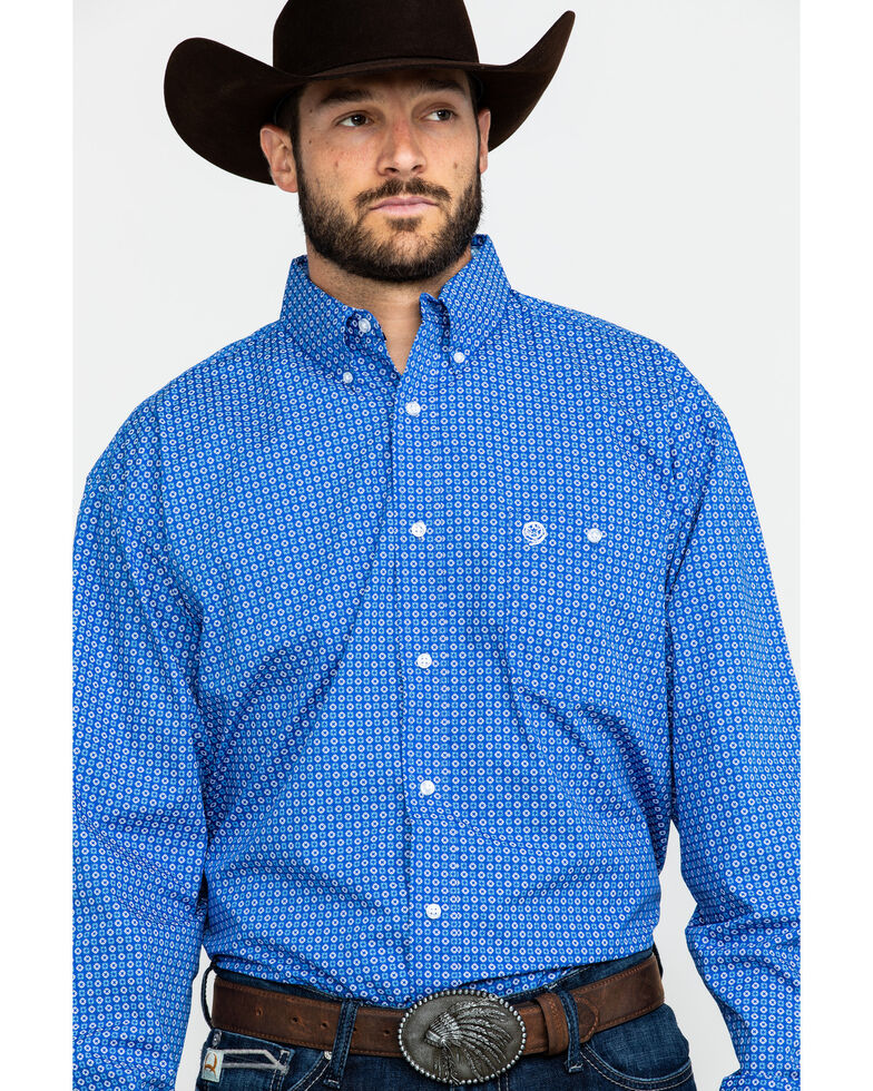 George Strait By Wrangler Men S Royal Blue Geo Print Long Sleeve