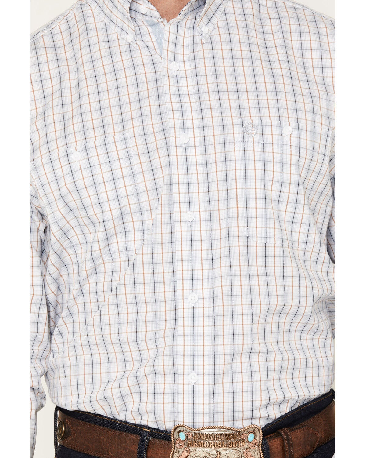 Image #3 - George Strait by Wrangler Men's Plaid Print Long Sleeve Button-Down Stretch Western Shirt - Tall, White, hi-res