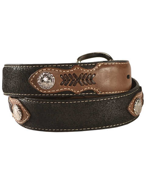 Image #2 - Nocona Belt Co. Boys' Inset & Concho Adorned Leather Belt - 18-28, Black, hi-res
