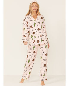 PJ Salvage Women's Western Print Pajama Set, Light Pink, hi-res