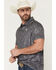 Image #2 - Rock & Roll Denim Men's Steer Skull Print Short Sleeve Button-Down Stretch Polo, Charcoal, hi-res