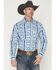 Image #1 - Wrangler Men's Checotah Southwestern Striped Long Sleeve Pearl Snap Western Shirt - Tall, Blue, hi-res