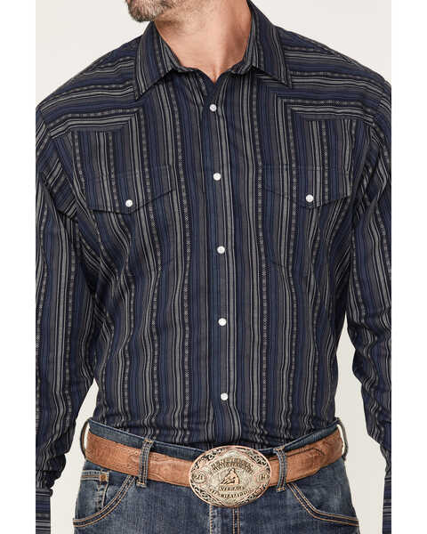 Image #3 - Roper Men's Striped Long Sleeve Pearl Snap Western Shirt, Black, hi-res