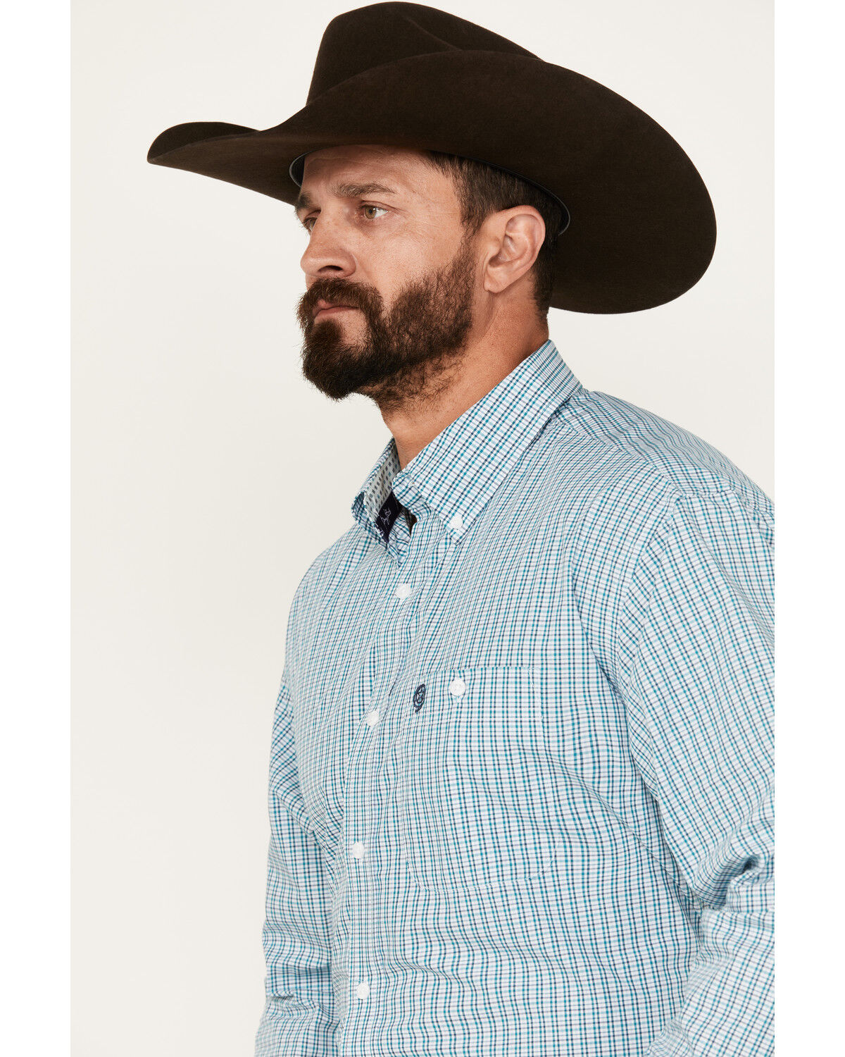Image #2 - George Strait by Wrangler Men's Plaid Print Long Sleeve Button-Down Western Shirt - Big, Aqua, hi-res