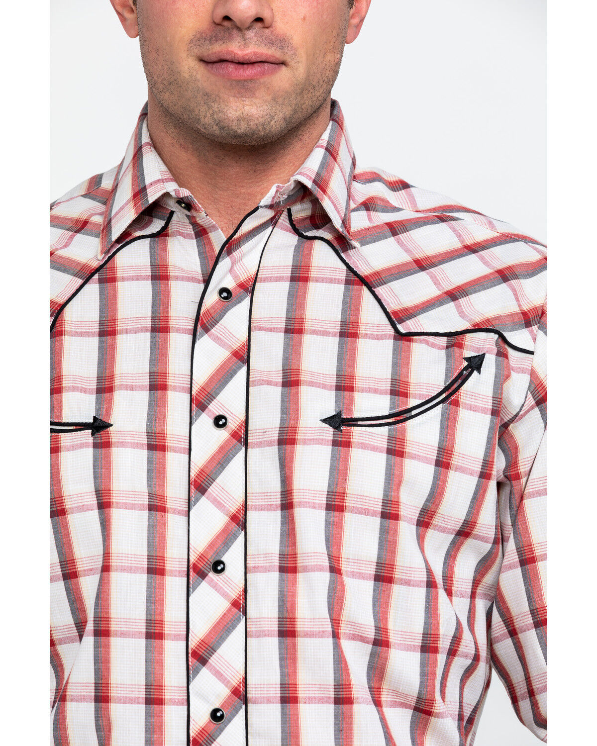 Image #4 - Roper Men's Large Fancy Plaid Long Sleeve Western Shirt, Red, hi-res