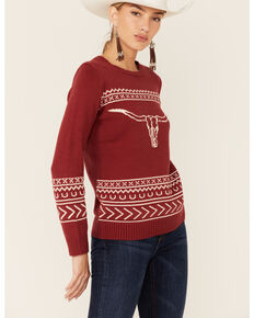 Cotton & Rye Women's Bullhorn Sweater, Red, hi-res