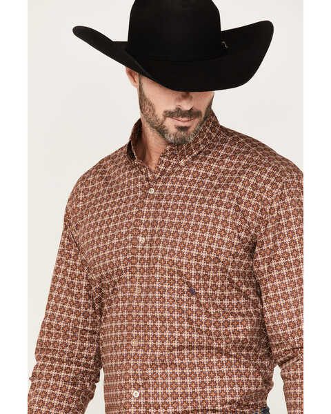 Image #2 - Roper Men's Spiced Plum Geo Print Long Sleeve Button Down Shirt, Brown, hi-res