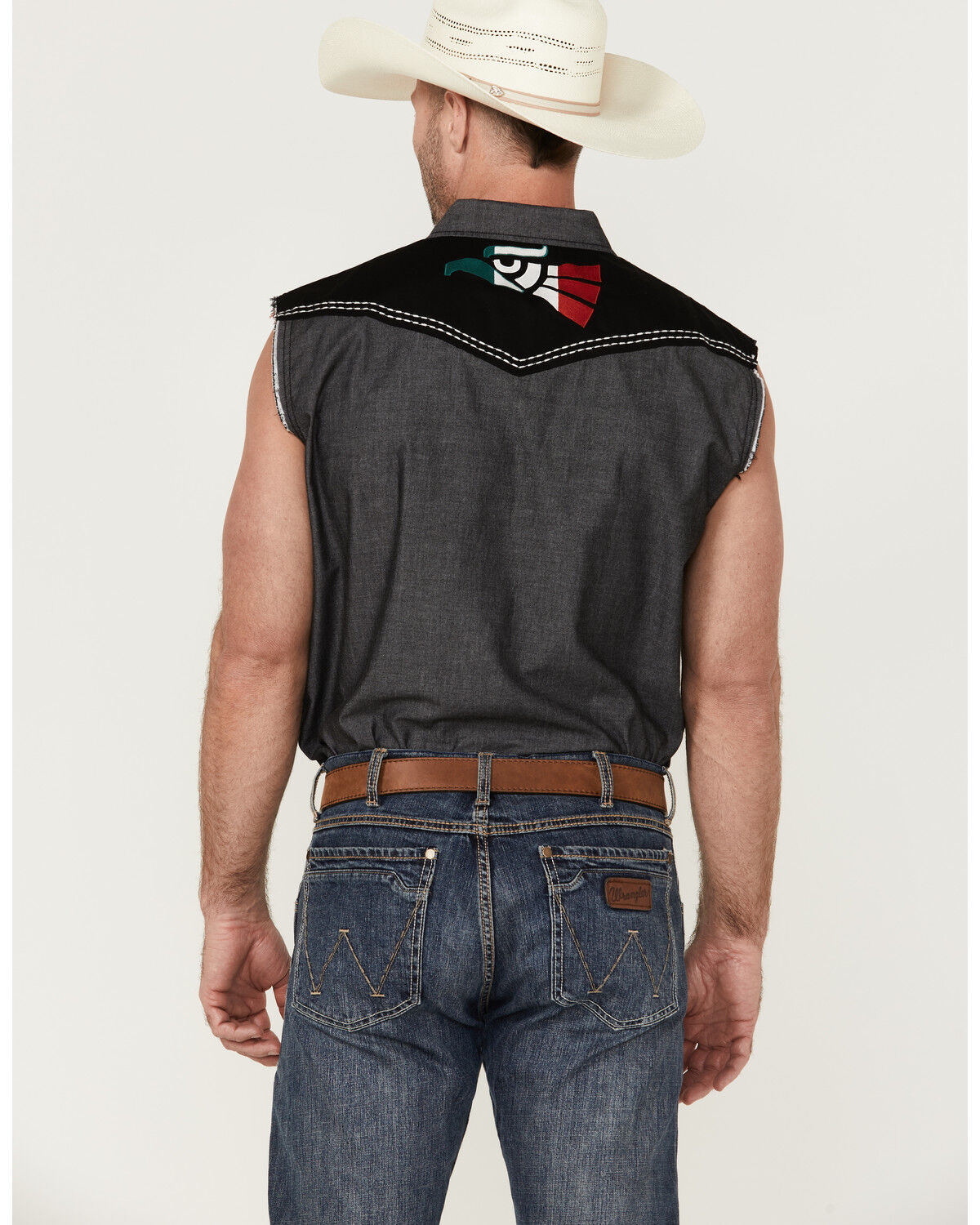 Image #4 - Cody James Men's Mexico Flag Eagle Bubba Sleeveless Snap Western Shirt, Charcoal, hi-res