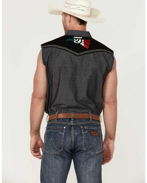 Image #4 - Cody James Men's Mexico Flag Eagle Bubba Sleeveless Snap Western Shirt , Charcoal, hi-res