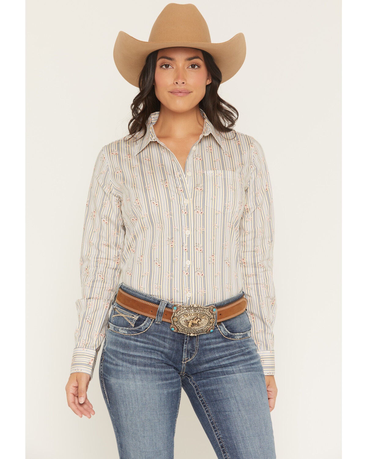 Ariat Women's Kirby Floral Striped Print Long Sleeve Button-Down Stretch Western Shirt, Multi, hi-res