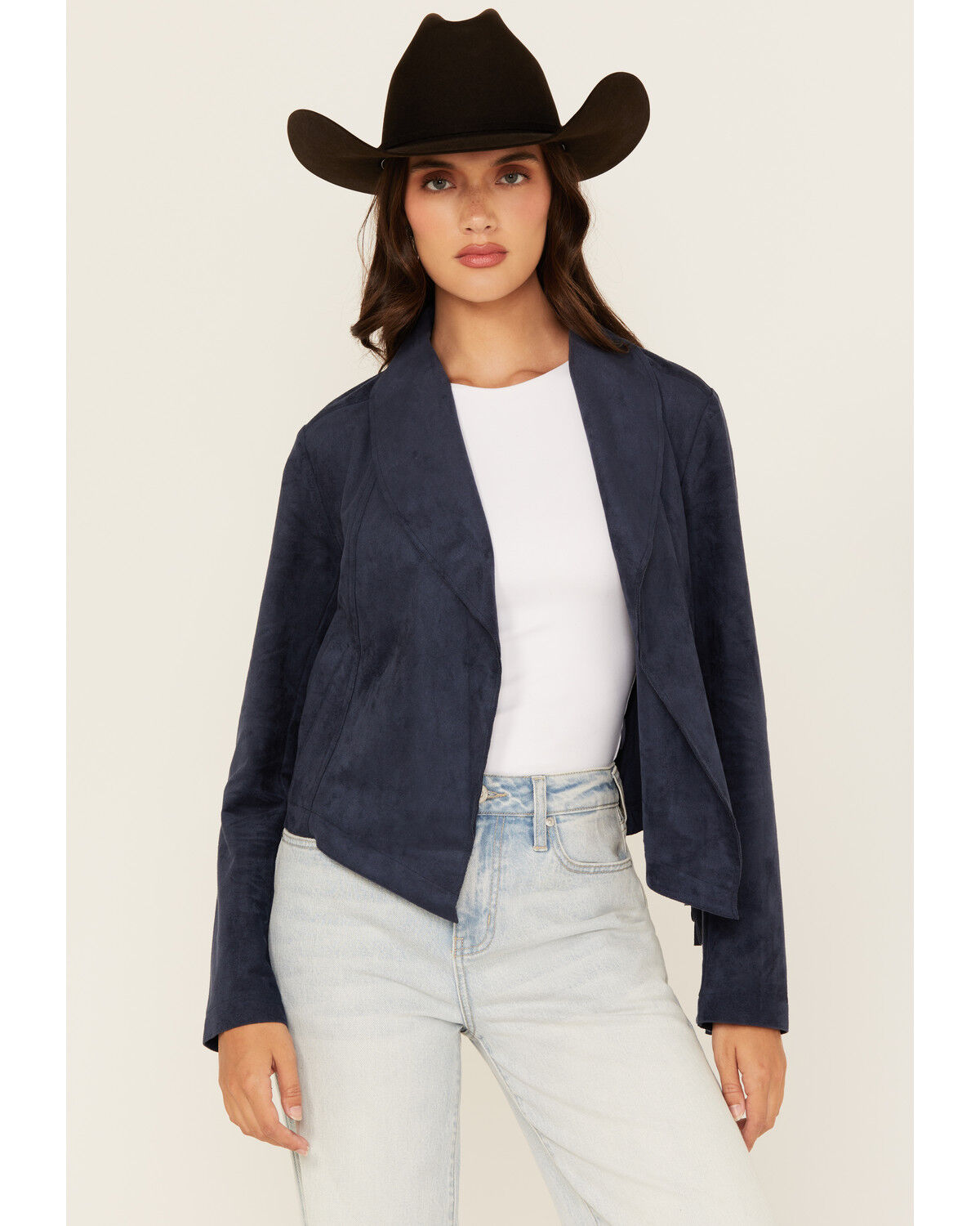 Image #1 - Shyanne Women's Faux Suede Fringe Jacket, Navy, hi-res