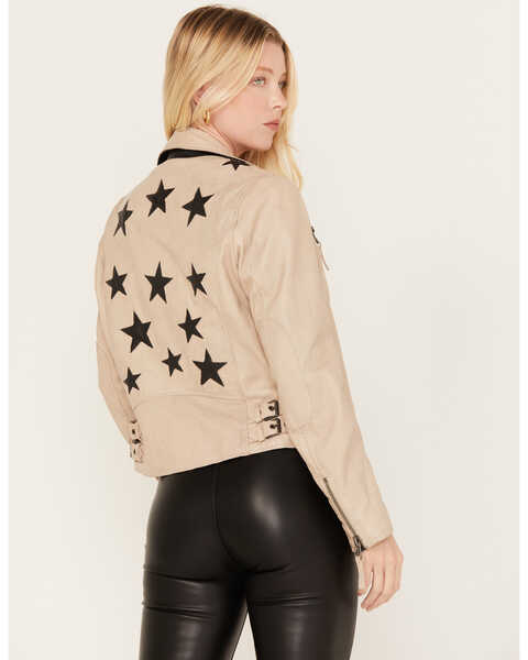 Mauritius Leather Women's Christy Scatter Star Leather Jacket , Black/white, hi-res