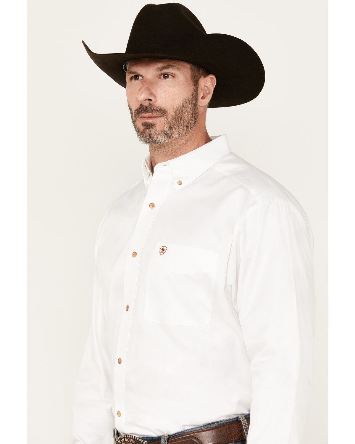 Image #2 - Ariat Men's Solid Twill Long Sleeve Western Woven Shirt, White, hi-res