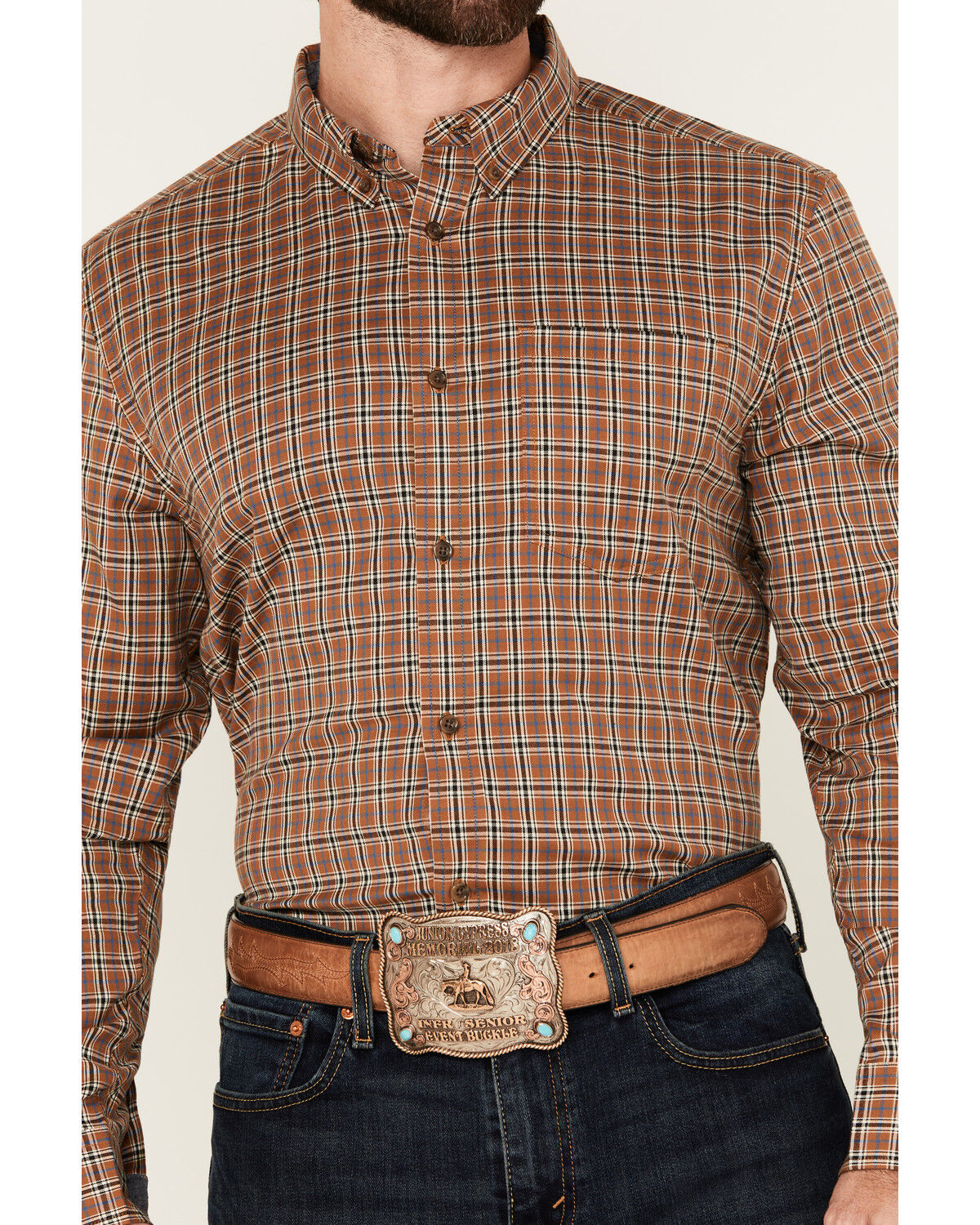 Image #3 - Cody James Men's Adkins Plaid Print Long Sleeve Button-Down Stretch Western Shirt - Tall, Tan, hi-res