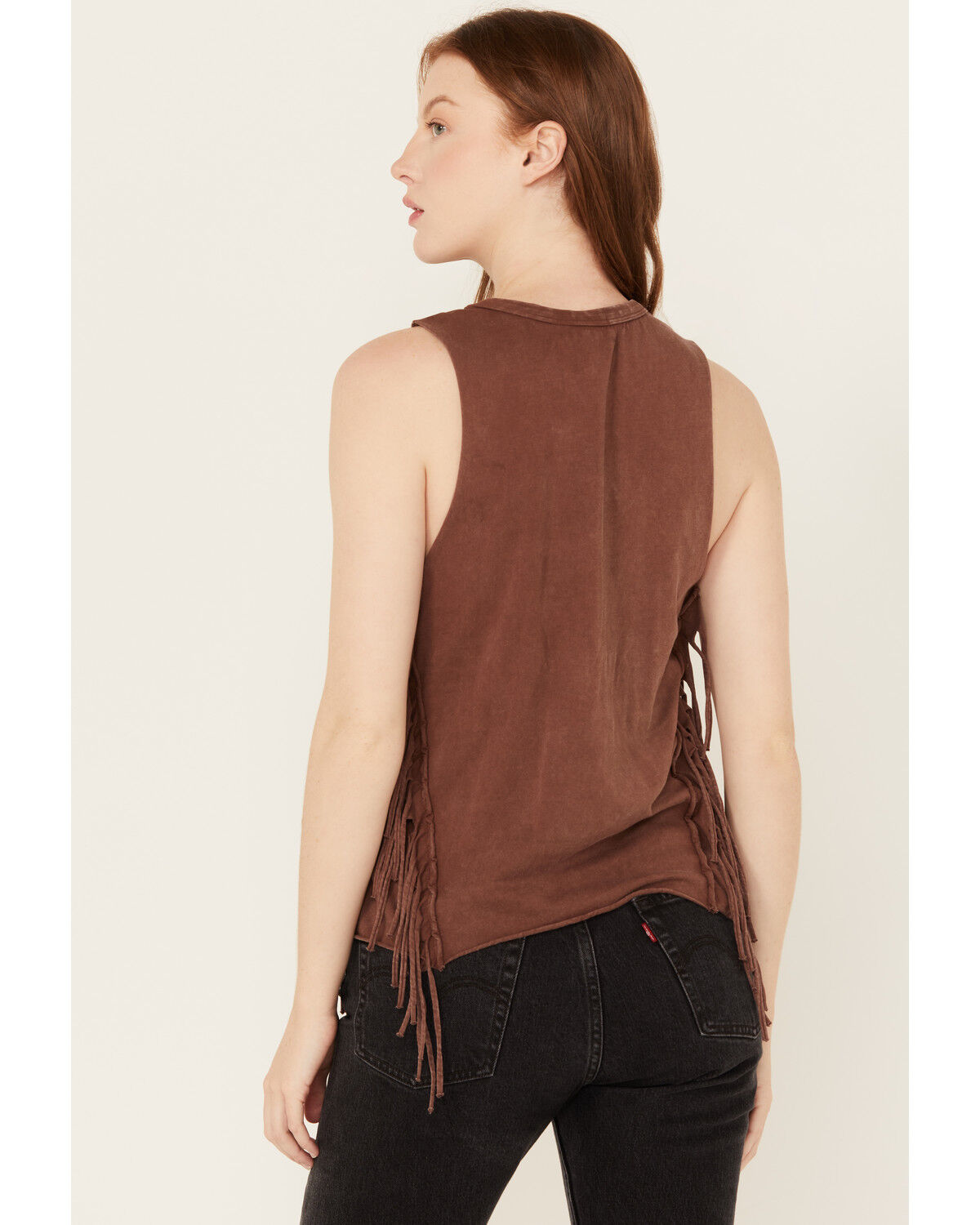 Image #4 - Rock & Roll Denim Women's Riding to Win Fringe Graphic Sleeveless Tank, Brown, hi-res