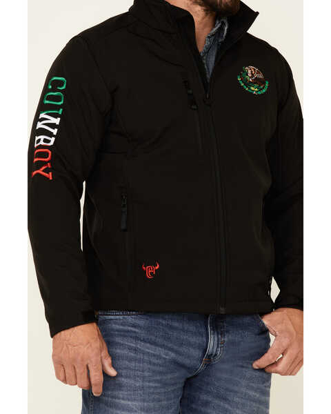 Image #3 - Cowboy Hardware Men's Black Mexico Flag Logo Sleeve Zip-Front Poly Shell Jacket , , hi-res
