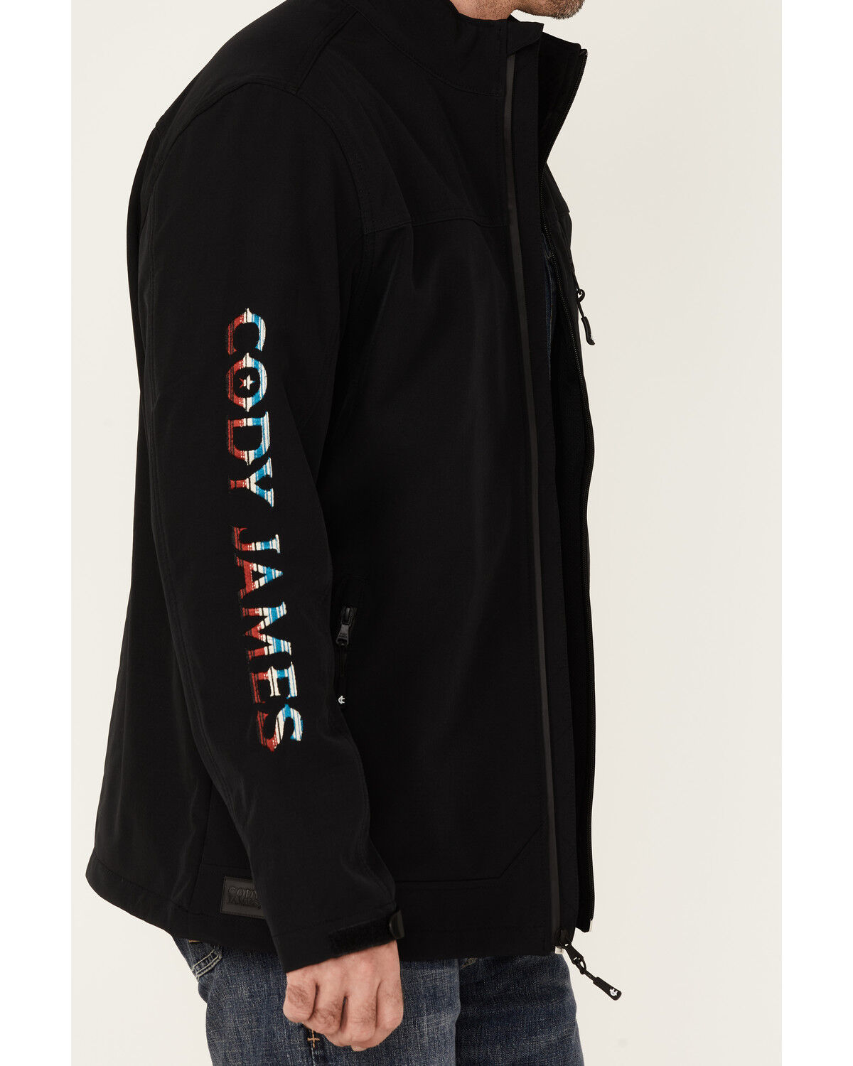 Image #3 - Cody James Core Men's Serape Logo Sleeve Zip-Front Steamboat Jacket, Black, hi-res