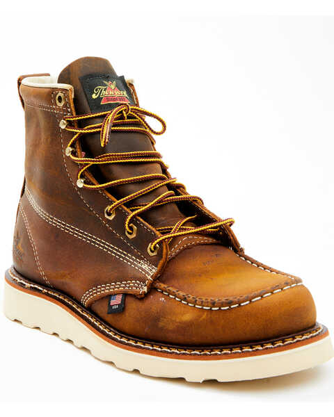 Image #1 - Thorogood Men's 6" American Heritage MAXWear Made In The USA Wedge Sole Work Boots - Soft Toe, Brown, hi-res