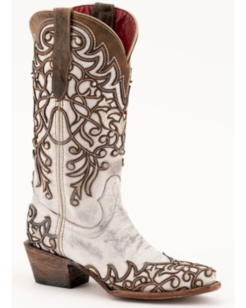 Ferrini Women's Ivy Vintage Embroidered Western Boots - Snip Toe, White, hi-res
