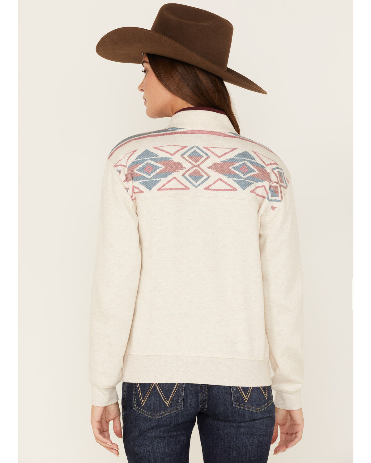 Image #4 - RANK 45® Women's 1/4 Zip Southwestern Print Contrast Pullover, Oatmeal, hi-res