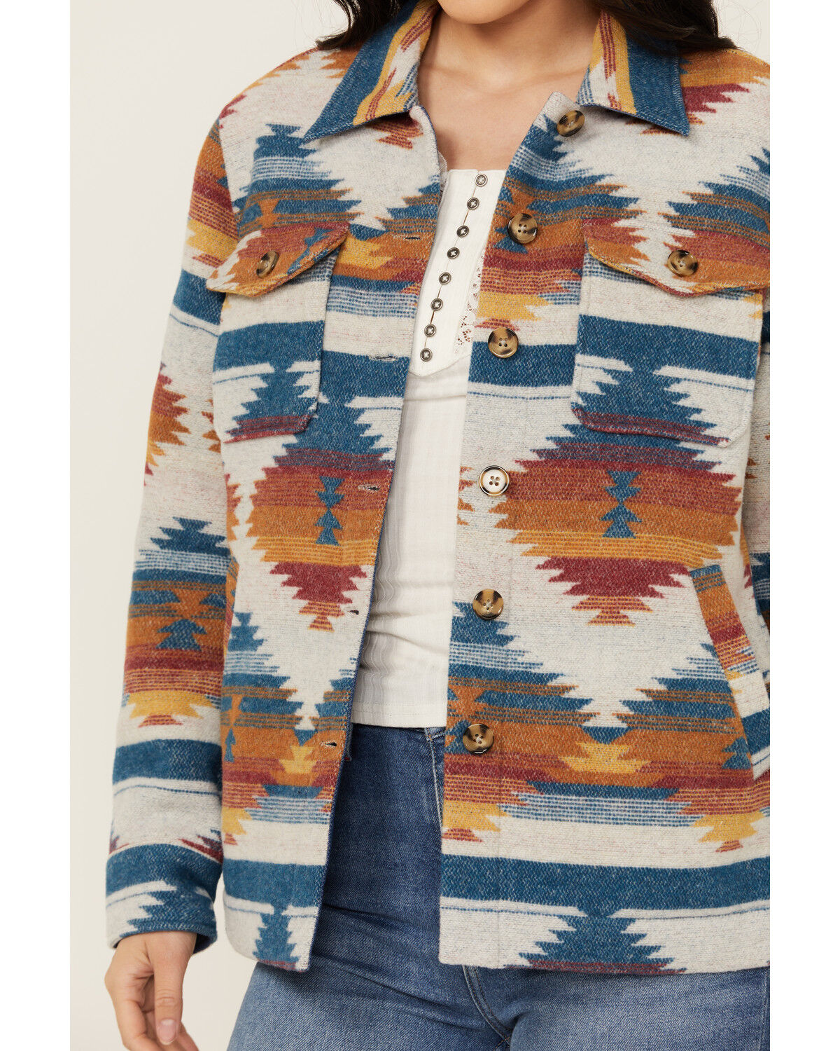 Image #3 - Idyllwind Women's Southwestern Print Shacket, Indigo, hi-res