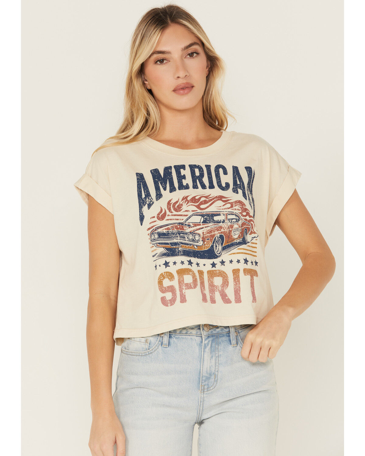 Image #1 - Cleo + Wolf Women's American Spirit Short Sleeve Graphic Tee, Sand, hi-res