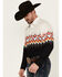 Image #2 - Panhandle Men's Southwestern Border Print Long Sleeve Snap Western Shirt, Black, hi-res